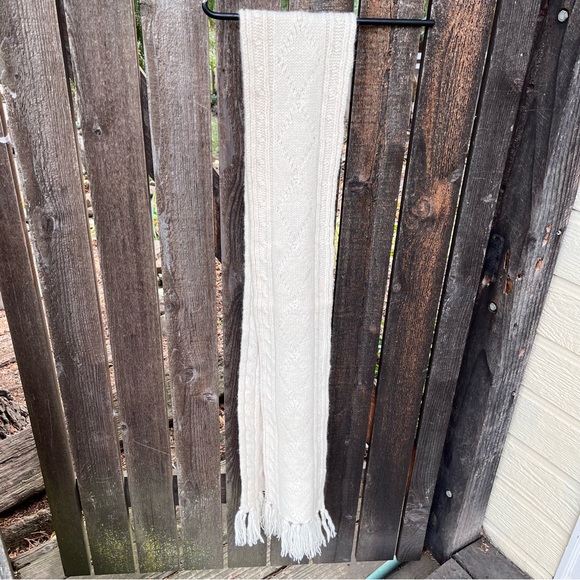 Wool & Angora Blend Cable Knit Fringed Scarf In Cream With Sequins Accents - Picture 14 of 14